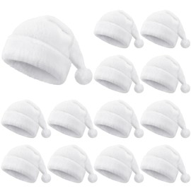 Geyoga 12 Pieces Santa Hat Adult Bulk Christmas Hat White Unisex Velvet Santa Hat with Fur Trim Christmas Party Hat Holiday Hat for Men Women