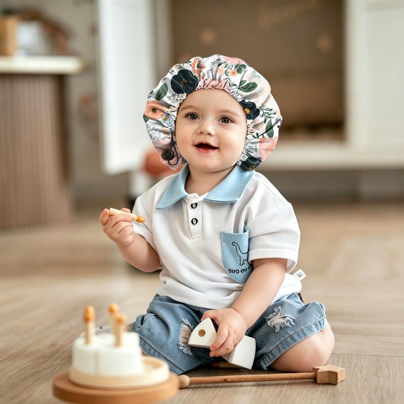 Kids Shower Cap Reusable Waterproof Adjustable Double Layer Elastic Dry