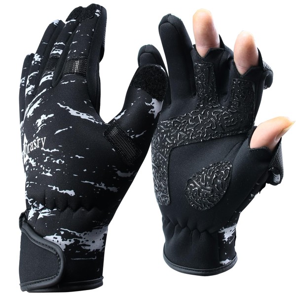 Drasry Neoprene Ice Fishing Gloves Touchscreen 3 Cut Fingers Warm