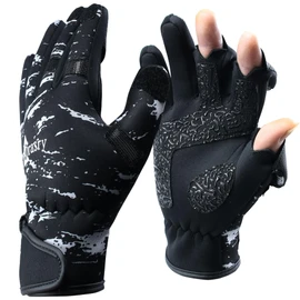 Drasry Neoprene Ice Fishing Gloves Touchscreen 3 Cut Fingers Warm Cold Weather Suitable for Men and Women Fly Fishing Photography Motorcycle Running Shooting (Black/White XXL)