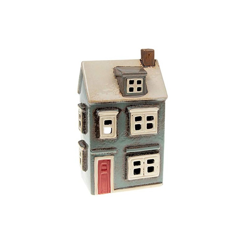Village Pottery Tea Light Holder Country House Grey