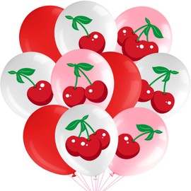 Suilung 45 Pcs Cherry Party Decorations, Cherry Balloons 12" Cherries Fruit Latex Balloons for Girls Birthday Baby Shower Party Supplies Decor (Cherry)
