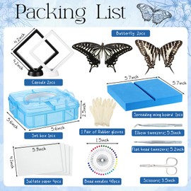 DoubleFill Insect Specimen Tools Kit Butterfly Specimen for Classroom Teaching Insect Pins Wings Pressing Paper Tweezers Scissors Gloves Insect Display Case Insect Collection for Bug Biology Projects