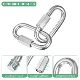 M METERXITY 2-Pack Quick Chain Link Connector, M12 1/2" 316 Stainless Steel D-Shape Locking Repair Chain Links for Swing/Camping/Hiking/Backpack, Twist Key Ring Screw Chain Link [Silver]
