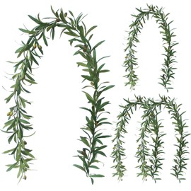 Olive Branch Garland, Artificial Vines for Home Decor Indoor, Realistic Greenery Garland with 288 Leaves and 20 Fruits, Garlands for Decoration Christmas 4 ft, Set of 4