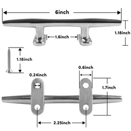 ORLANG 6 Inch 316 Stainless Steel Boat Cleats, Open Base Dock Cleats with Fasteners, Boat Dock Cleats Rope Cleat for Boat Docks, Decks or Nautical Decor (4 Pack)