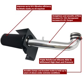 3-Inch Cold Air Intake Kit with Heat Shield + Filter Compatible for Jeep Wrangler 2012-2017 Wrangler JK 2018 3.6L V6 (Silver Tube & Black Filter)