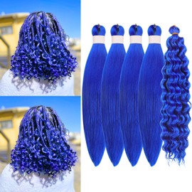 Braiding Hair Pre stretched Blue Boho Hair for Braiding Ez Braid Prestretched Hypoallergenic Knotless Curly Deep Wave for Boho Braids