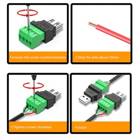 PENGLIN Pack of 4 USB 2.0 Type A Male Female to 4-Pin Screw Connection Adapter Connector, Portable Pluggable Adapter Converter 300V 8A