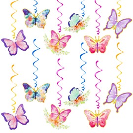 12PCS Butterfly Decorations Hanging Swirls, Spring Summer Garden Party Decorations Colorful Butterfly Hanging Ornaments Swirl Streamers Easter Women Girls Birthday Party Decorations A6-HDLXGS