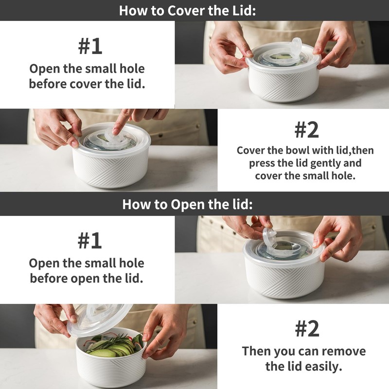 Adewnest Ceramic Nesting Bowls with Lid: Microwave Safe Food Storage
