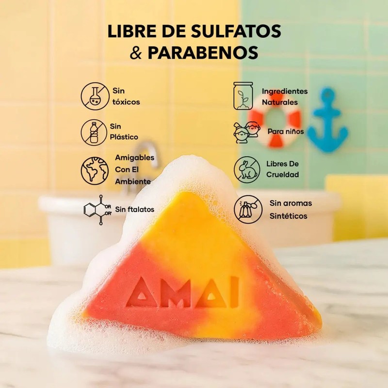 Amai Shampoo Jabón En Barra Todo En 1 Para Niñs