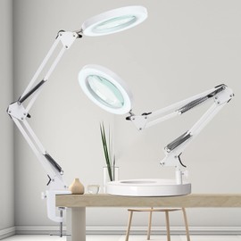 KUVRS 10X Magnifying Glass with Light and Stand, 2-in-1 LED Magnifying Lamp, 3 Color Stepless Dimming Magnifier with Light, Real Optical Glass Magnifier Lamp for Crafts Repair Close Work- White