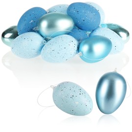 com-four® 18 x Easter Eggs for Hanging, Speckled Easter Decoration in Great Colours, Decorative Easter Eggs, Size: 7 cm (Pack of 18, Light Blue)