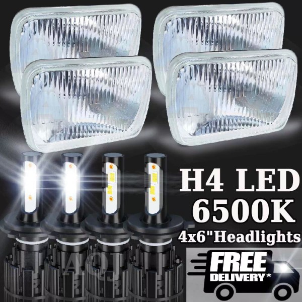 AQJ 4X6 Stock Glass Lens / Metal Headlight 6500k H4