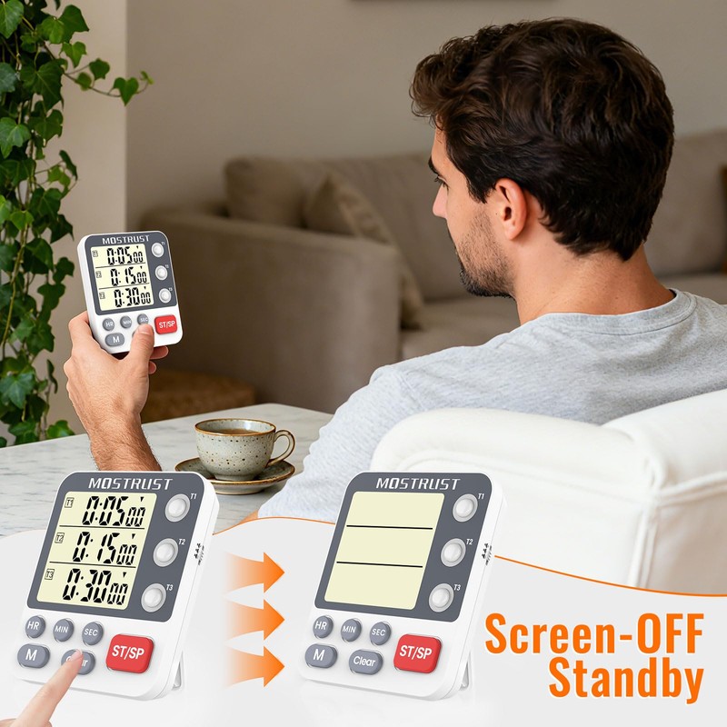 MOSTRUST Digital Dual Kitchen Timer, 3 Channels Countdown Triple Timer