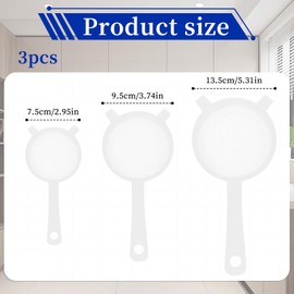 3 Pcs Plastic Nylon Mesh Strainer Colander with Handle, Fine Nylon Mesh Strainer Double Ear Yogurt Milk Filter Flour Sifter for Tea Juice Flour Milk Tea (3 Inch, 4 Inch, 5.5 Inch)