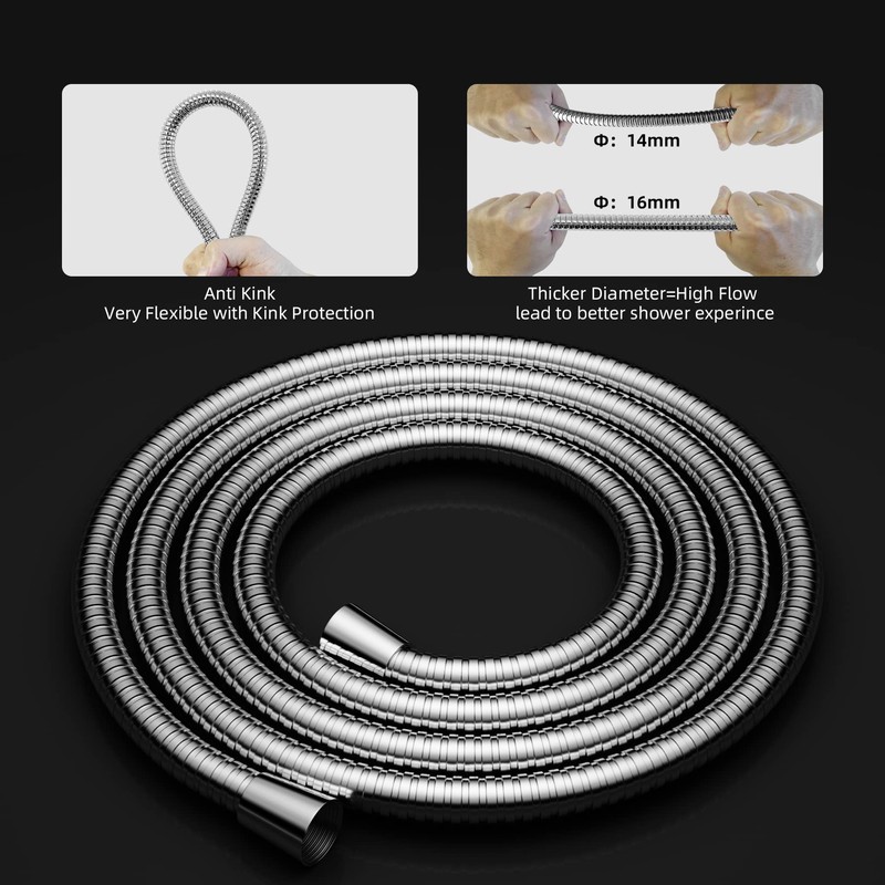 Hibbent 16mm (Outer)/10mm(Inner) Large Bore Shower Hose 2m(78") -Supper Low