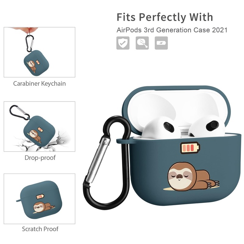 MAYCARI Cute Sloth Case for AirPods 3rd Generation with Keychain,