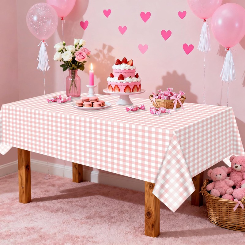 4 Pack Pink Gingham Tablecloths, Pink and White Checkered Tablecloths