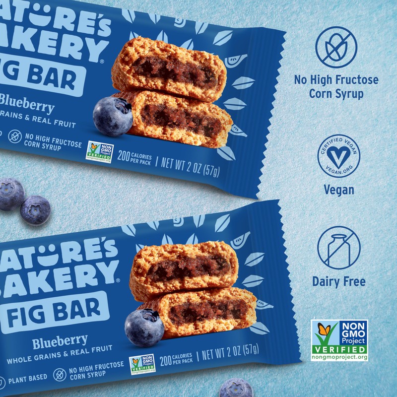 Nature's Bakery Whole Wheat Fig Bars, Blueberry, Real Fruit, Vegan,