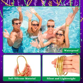 Tondiamo 100 Pcs Mardi Gras Bracelets Glitter Jelly Bangles Filled Jelly Silicone Bracelets with Bowknot Stackable Bracelets Purple Green Gold Bangles for Women Carnival Parade Party Favors Gifts