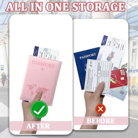 UEIOAVL Passport Covers, 2 Pack Passport Holder PU Leather Portable Unisex for Credit Cards, ID and Travel Documents Passport Holder (Pink+Light Blue)