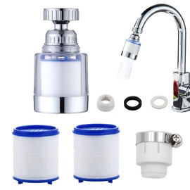 Faucet Water Filter 360° Rotating Sink Water Filter, Kitchen Sink Filtration,Bathroom Faucet Filter,Removes Chlorine Fluoride Heavy Metals for Home, Bathroom, with Universal Adapter + 2 Cartridges