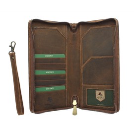 Visconti Hunter Collection Wing Leather Travel Wallet & Strap RFID Blocking 728 Oil Tan