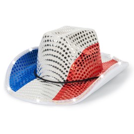 Mealah Light Up Western-Cowboy-Hat for Womens/Mens - 4th of July Sequin Cowgirl Hat for Independence Day Party