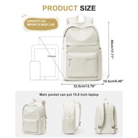 Lightweight School Travel Water Resistant Rucksack Backpack, Laptop Casual Daypack College Secondary School Bags BookBag for Teenage Girls Boys Women Men, Belge
