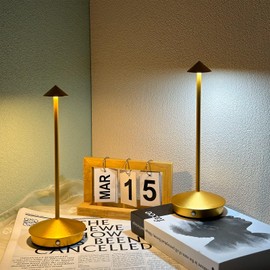 EMINGSKY Modern Cordless Table Lamps Set of 2 - Rechargeable Portable LED Desk Lamp, 3 Color Stepless Dimmable Night Light for Living Room Restaurant Coffee Shop (Gloss Gold)