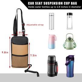Sylvil 2 in 1 Large Cup Holder, Multifunctional Seat Side Storage Hanging Bag with Mesh Pocket, Car Water Bottle Storage Sleeve with Adjustable Strap, Car Accessories for Drinks (Khaki)