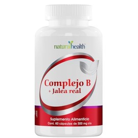 Natural Health Complejo B + Jalea Real | Suplemento Alimenticio con Vitaminas B1, B2, B6 y B12 | Frasco con 60 Cápsulas de 500 mg C/U