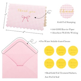 Crisky Bow Thank You Cards with Envelopes Baby Shower Pink Thank You Cards Bulk for Bridal Shower, Wedding Decoration Party Favors 50 Pack