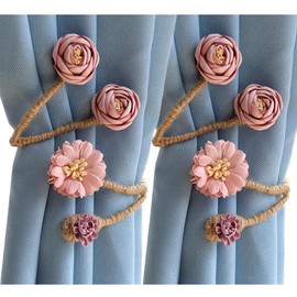 Primst 2 Pieces Flexible Curtain Tiebacks Clips Twist Bough Flower Curtain Tie Back for Home, Bedroom and Living Room, Decorative Curtain Holders for Drapes Drapery Window (Pink)