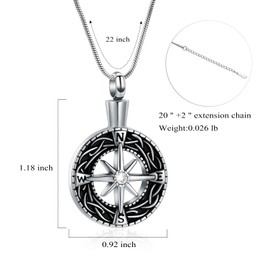 AIWENXI Cremation Jewelry for Ashes Compass Urn Necklaces for Women Men Memorial Pendant Jewelry Stainless Steel Direction guidance Keepsake Ash Pendant Necklaces Jewelry Gifts
