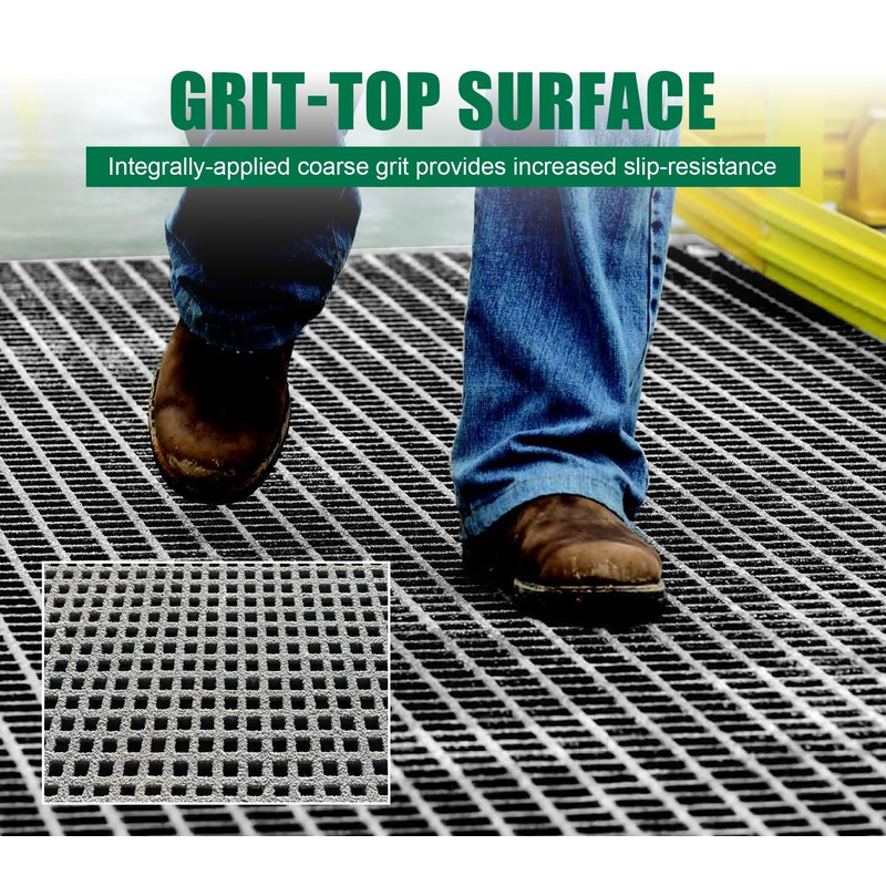 24x24x1.5in Gritted Fiberglass Molded Grating, 2' x 2' Heavy Duty