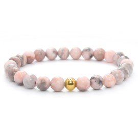 Echtes Pink Zebra Jaspis Edelstein Armband mit 6mm Perlen - verschiedene Längen - Heilstein Schutzstein Talisman Glücksbringer Geschenk (Pink Zebra, 14CM)