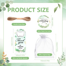 50Pcs Leaf Baby Shower Bottle Opener Favors for Guests Cute Magnetic Handheld Bottle Openers with Organza Bags and Thank You Cards, for Gender Reveal Theme Party Decorations Rerurn Gift Souvenirs