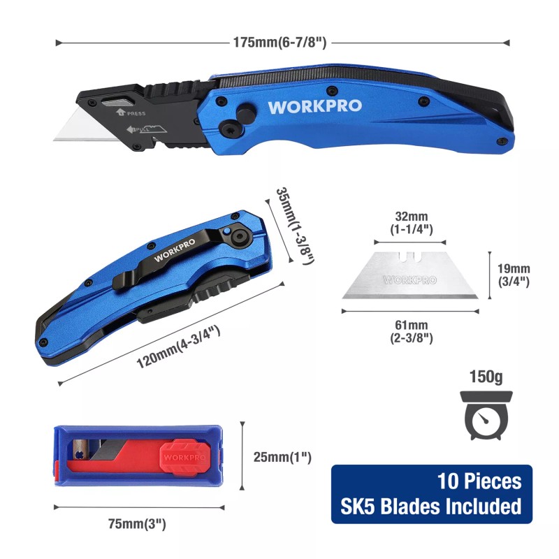 WORKPRO Folding Utility Knife, Heavy Duty Metal, Quick Open Axis