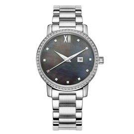 OCHSTIN Women Rhinestone Waterproof Quartz Watch Wristwatch (Black Dial Silver Case)