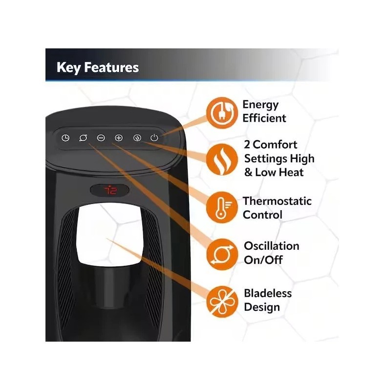 Lasko CW100 Bladeless 1500W 28in. Black Oscillating Tower Ceramic Heater