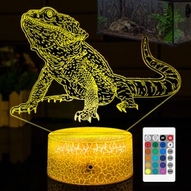Bearded Dragon Night Light Lamp: Cool 3D Illusion Lamp with 16 LED Colors Changing & Remote Control for Boy and Girl, Perfect Bearded Dragon Tank Accessory and Gifts