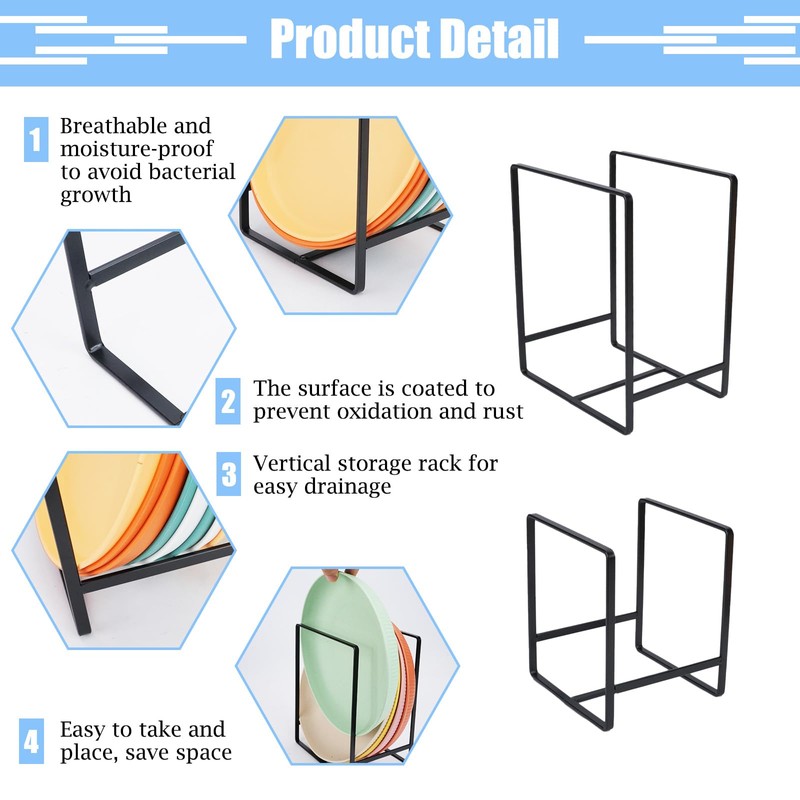 CEYAZYE 4 Pack Plate Holder Organizer for Cabinet Space Saver,