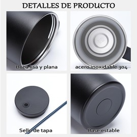 40oz Termos para Agua, 304 SUS Vaso Térmico Termo con Pajita y Cepillo, Vaso aislado al aspiradora de acero inoxidable para café, agua, licuado, Mantener Caliente y Frío, Negro