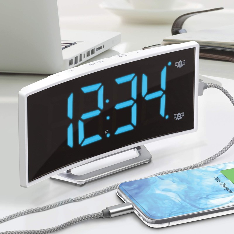 MARATHON Curved Display LED Clock with Dual Alarm and USB