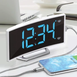 MARATHON Curved Display LED Clock with Dual Alarm and USB Charging Port