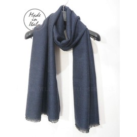 Italian made Scarf, Wool, Silk, Soft, Tweed, Men's, Women's, Blue, navy