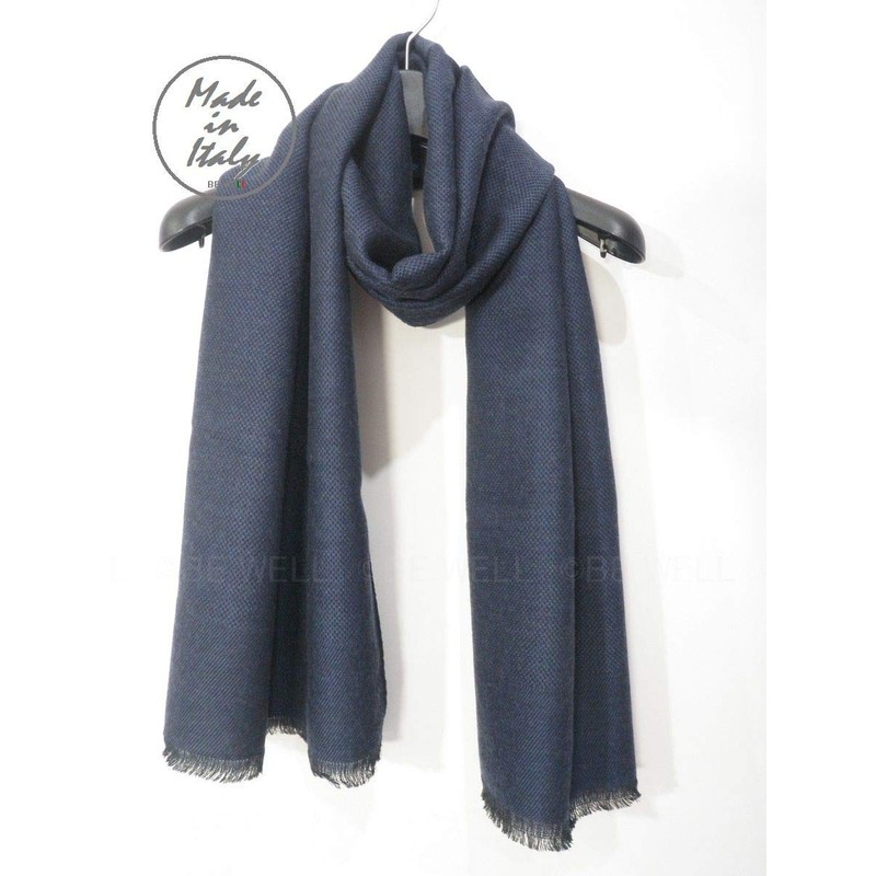 Italian made Scarf, Wool, Silk, Soft, Tweed, Men's, Women's, Blue,